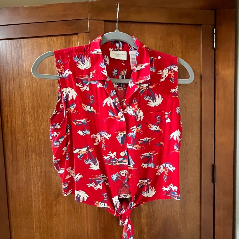 Vintage Hawaiian Print Sleeveless Crop Top